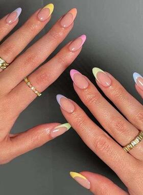 24pcs Colorful Almond Shaped Fake Nails Detachable Press On