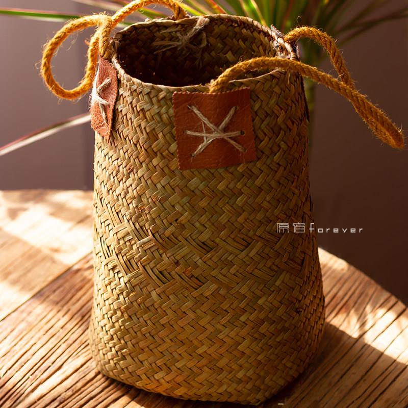 手工编织手提藤编花篮柳编草编干燥花篮子家装摆设复古花束装饰摆