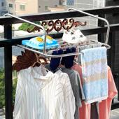 不锈钢窗外阳台晾晒衣架免安装 架悬挂栏杆小型晾衣云 伸缩折叠晒鞋