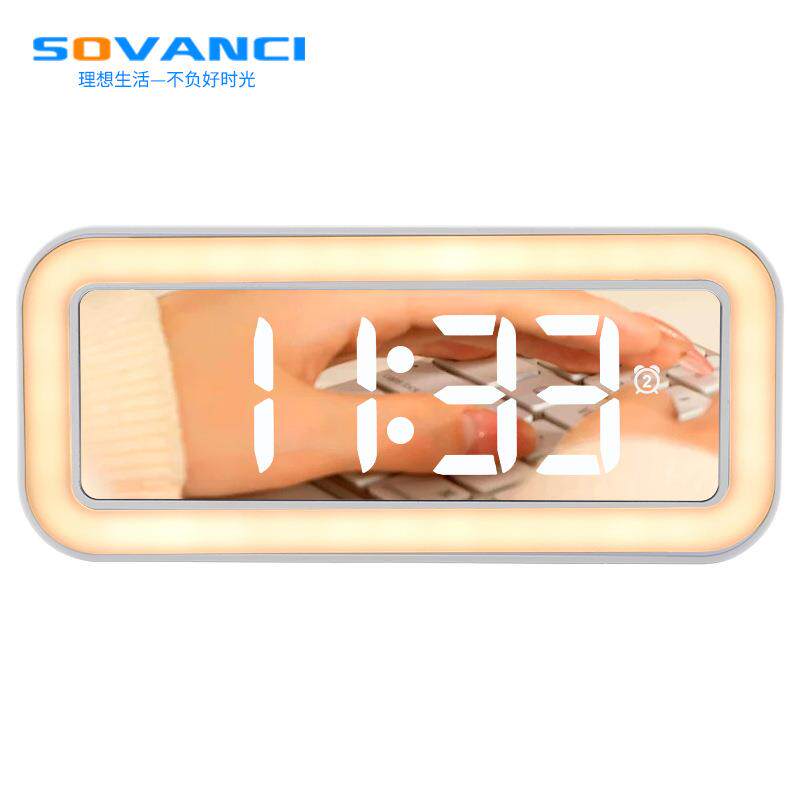 多功能LED数显小夜灯闹钟创意氛围灯时钟简约大声音桌面电子台钟