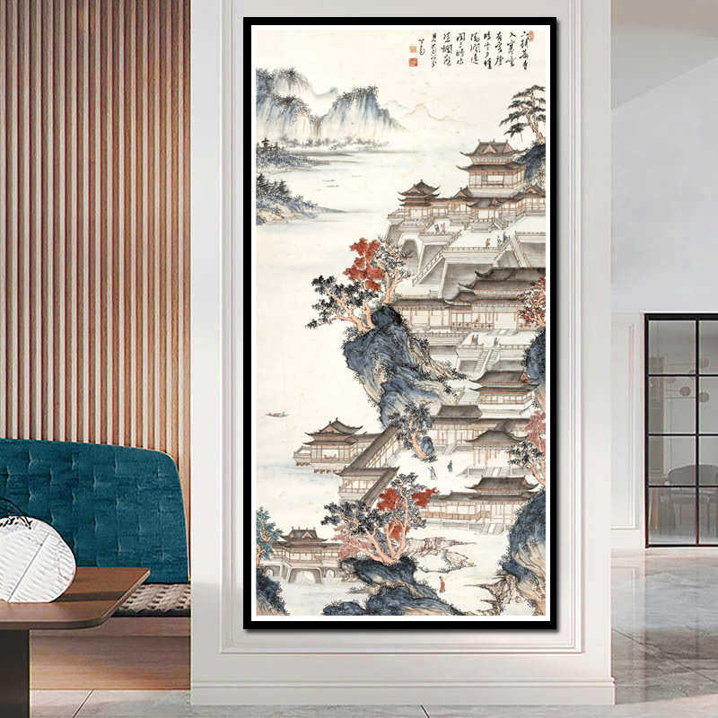 客厅图竖山水玄关画线绣版自己绣风情风景1pkn汉十字绣批发新款苑