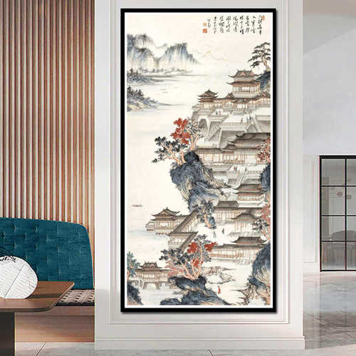 客厅图竖山水玄关画线绣版自己绣风情风景1pkn汉十字绣批发新款苑