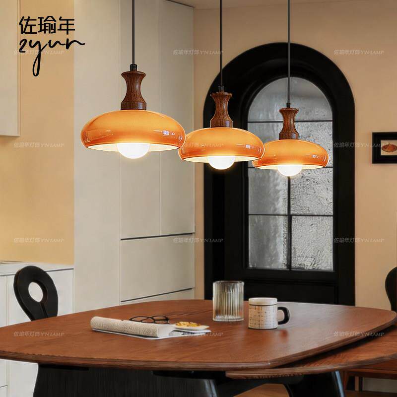 佐瑜年智能 奶油风饭厅吊灯 中古三头柿子复古高颜值长餐桌饭厅灯