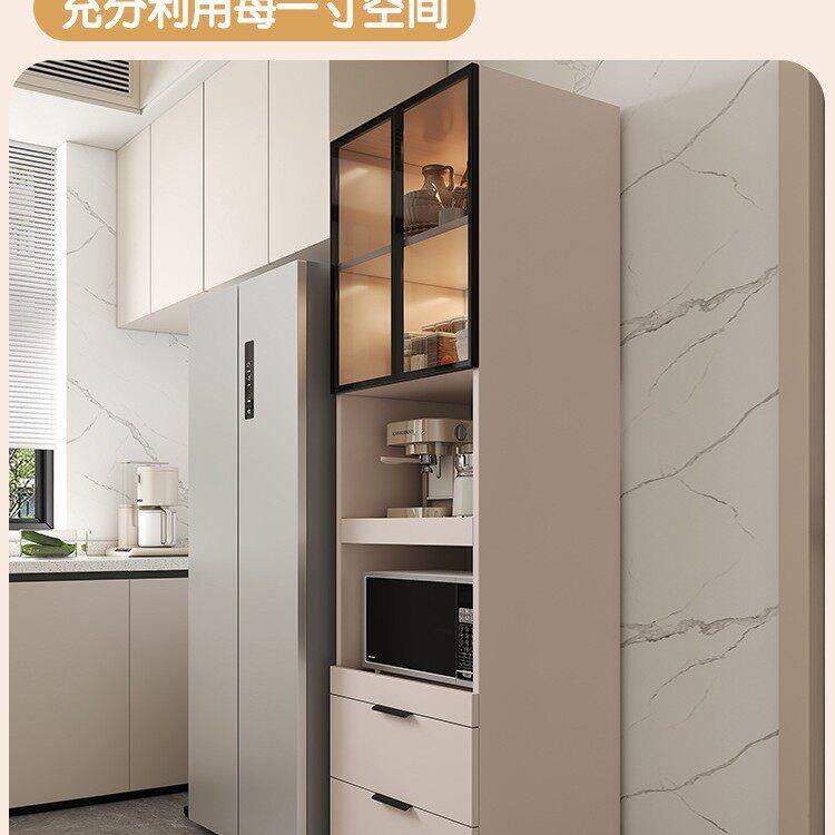 实约木边餐柜柜一油体靠墙奶风简现置696物窄柜厨碗柜厨房储物柜