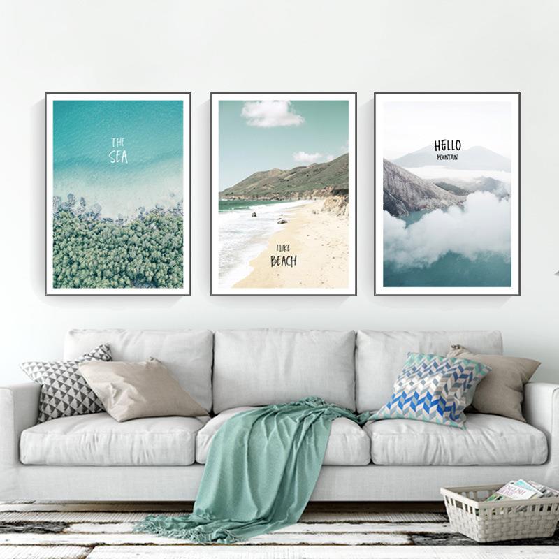 新款直销北欧简约风格ins海边沙滩风景装饰画框挂画沙发背景墙面