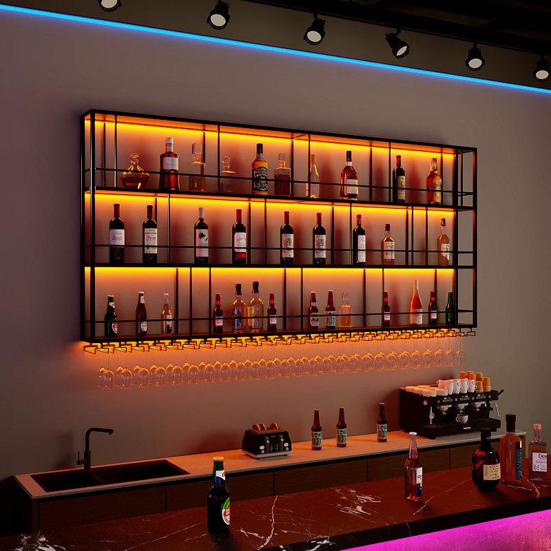 吧台酒架酒吧壁挂式红酒柜铁艺发光展示架饭厅墙上定制酒水置物架图片