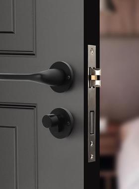 静音黑色锁室内房门门卧室房间木门锁把YSV分体机械锁具家用通手