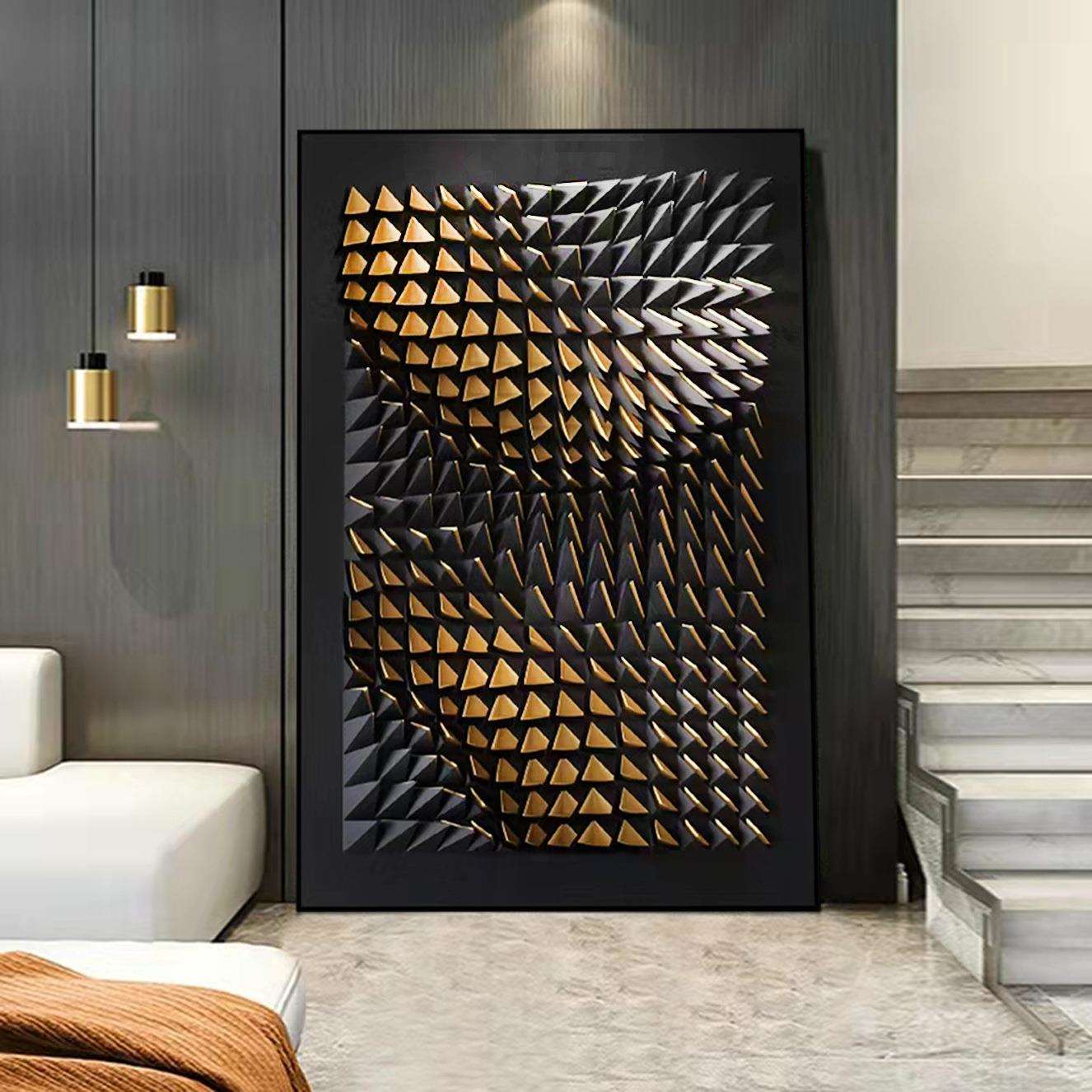 现代轻奢高档玄关装饰画3d立体木雕壁画客厅餐厅走廊过道蓝色挂画