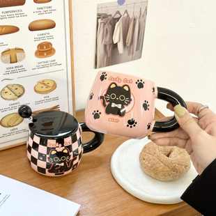ins风高颜值马克杯带盖勺陶瓷水杯女可爱猫咪早餐杯子活动伴手礼