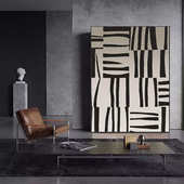 纯手绘油画侘寂风几何客厅装 饰画抽象线条艺术玄关餐厅挂画极简