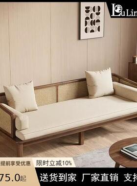 新中式藤编可实木沙发床推拉户型家用客厅伸两缩用沙发民宿BYH小