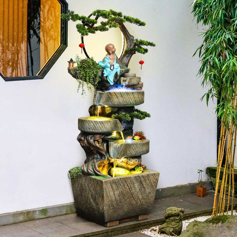 中式假山喷泉流水石臼阳台招财摆件田园造景观禅意根雕鱼池加湿器