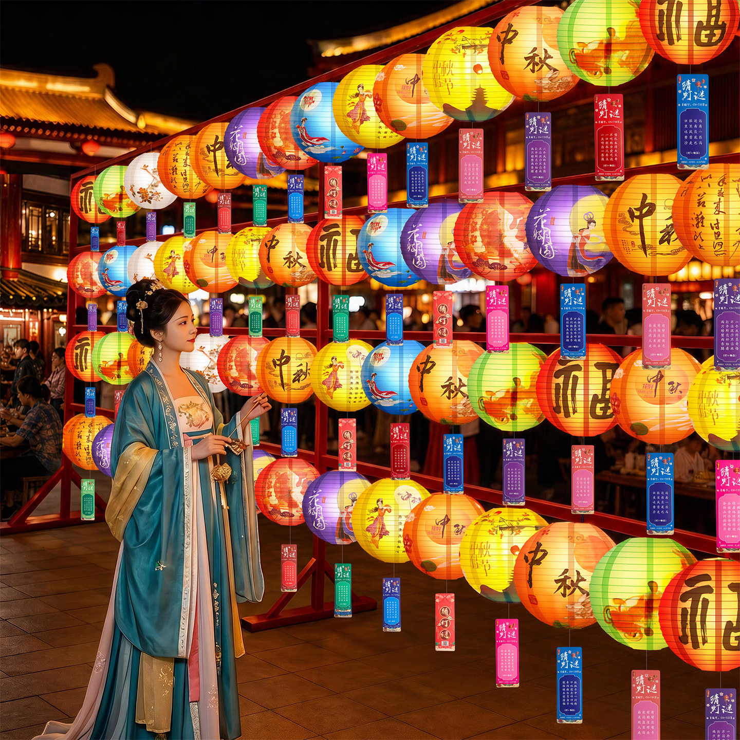 中秋节灯笼装饰品景区户外氛围场景布置猜谜灯商场店铺活动纸灯笼