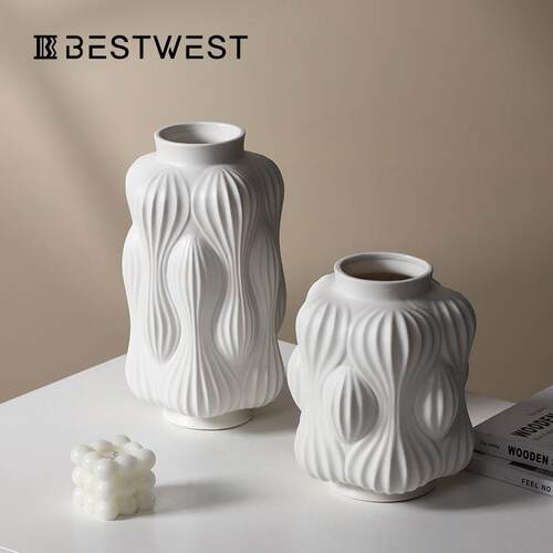 Best west 新中式白色哑光陶瓷花瓶高档家居玄关客厅桌面花器摆件