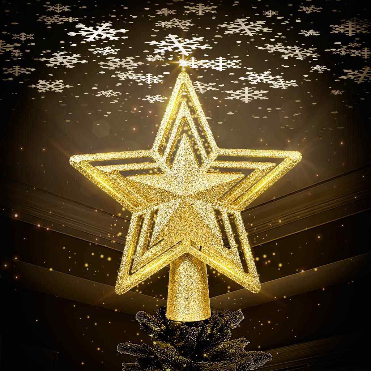 亚马逊圣诞树 树顶星投影灯3D五角星旋转暴风雪LED投影灯圣诞装饰