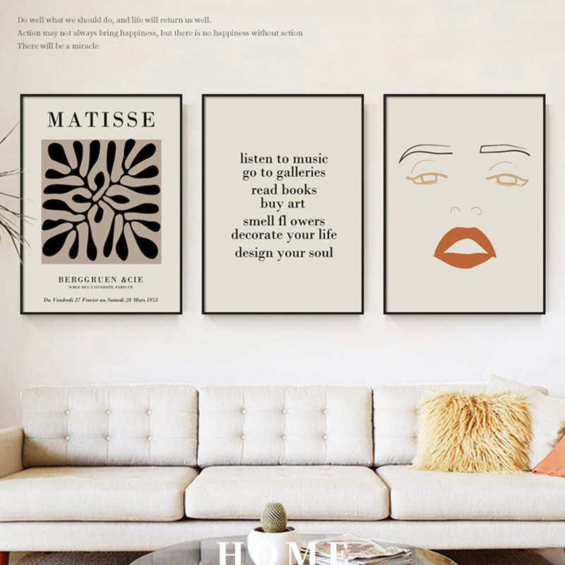 马蒂斯复古海报装饰画英文字客厅沙发背景墙壁画抽象艺术组合挂画
