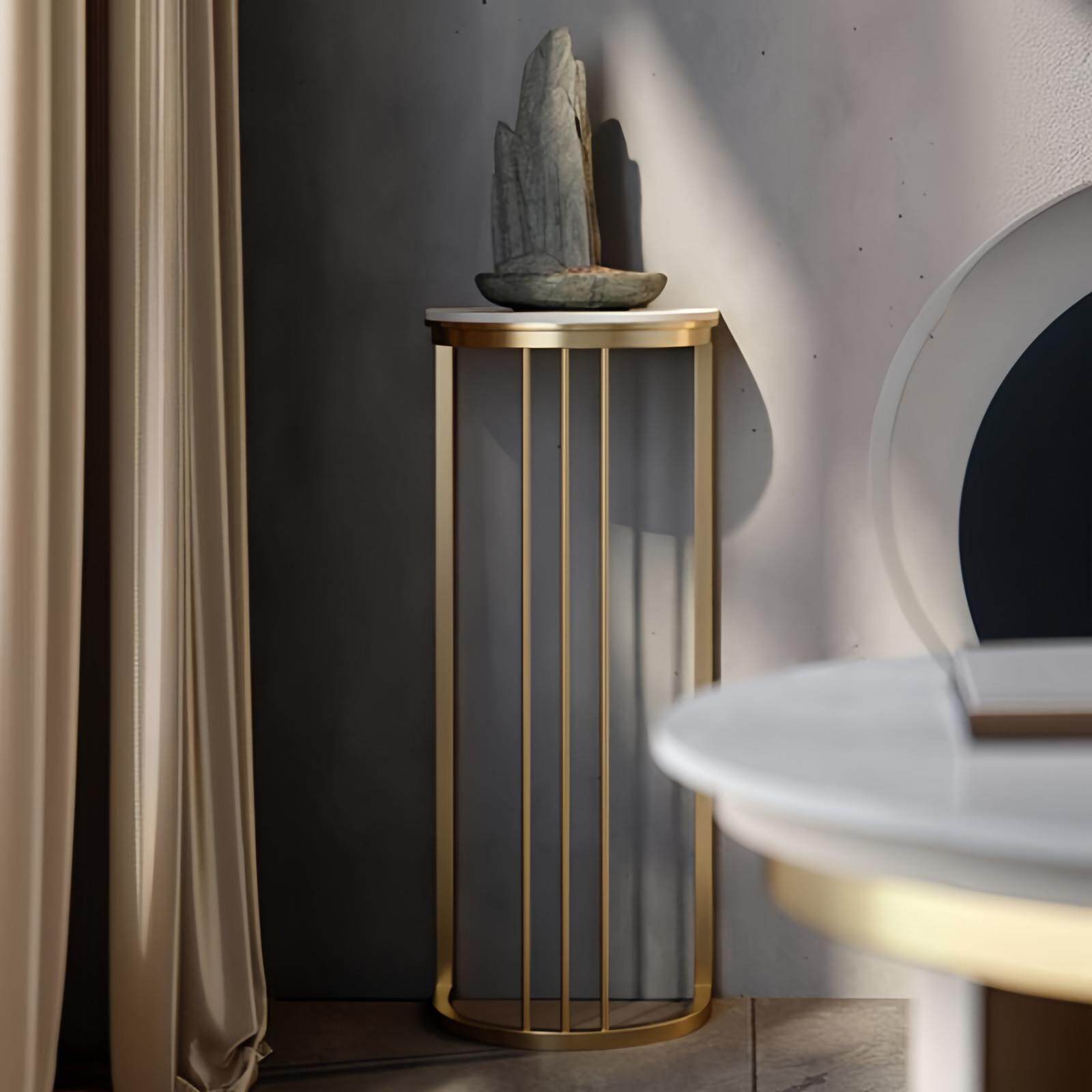 意式岩板花架轻奢置物玄关客厅落地式电视柜旁不锈钢电镀简约现代