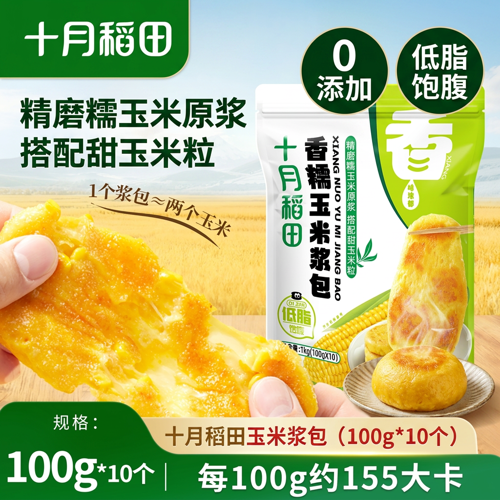 十月稻田香糯玉米浆包东北糯玉米低脂饱腹早餐糍粑玉米粑粑0添加
