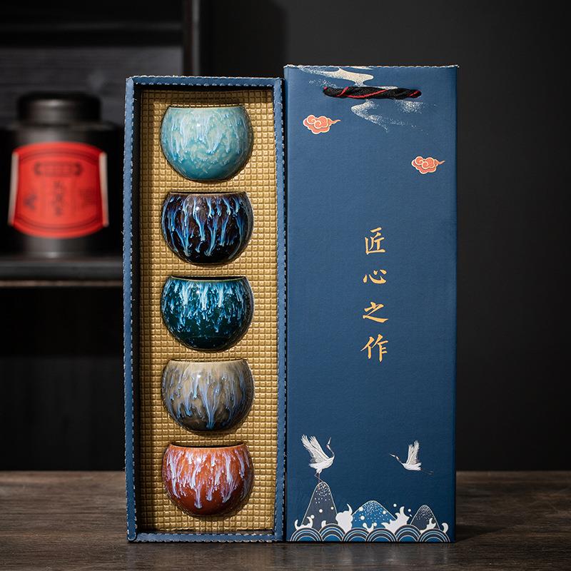 窑变五行杯陶瓷单杯主人杯品茗杯建盏杯套装天目釉龙蛋杯茶杯礼品