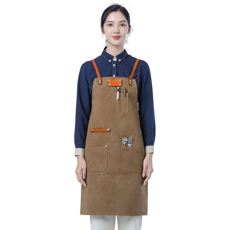 加厚帆布围裙 吧台餐厅奶茶咖啡店花艺画室工作服围裙定制