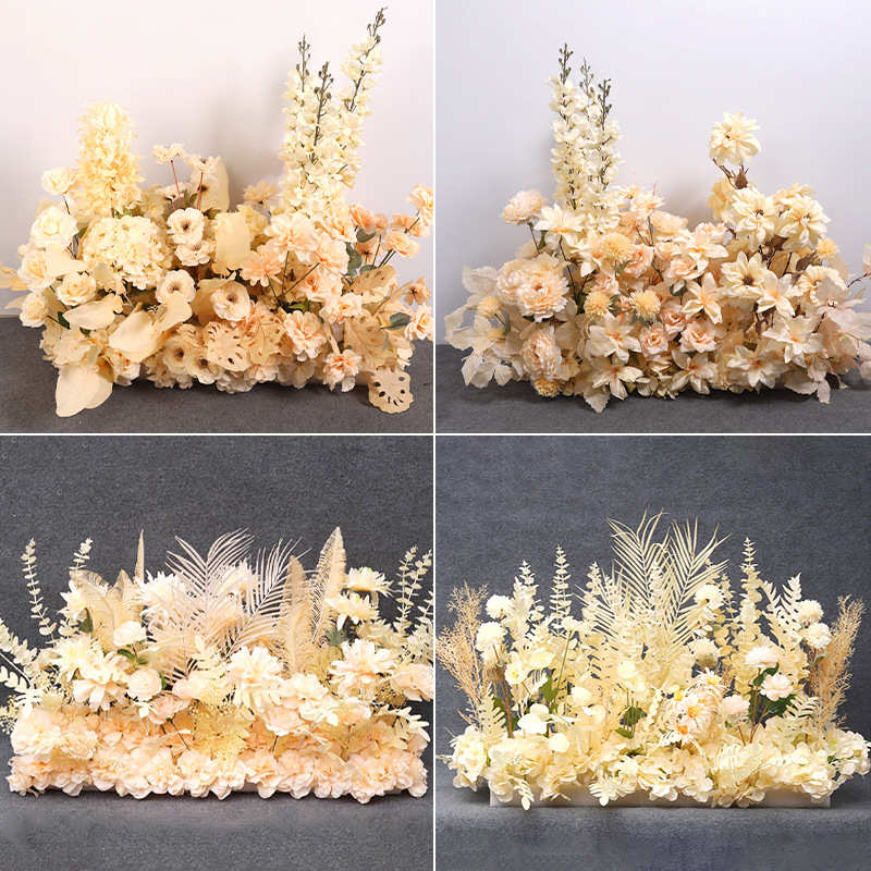 香槟色婚礼装饰仿真花地排花路引花角花婚庆舞台礼堂酒店布置花艺