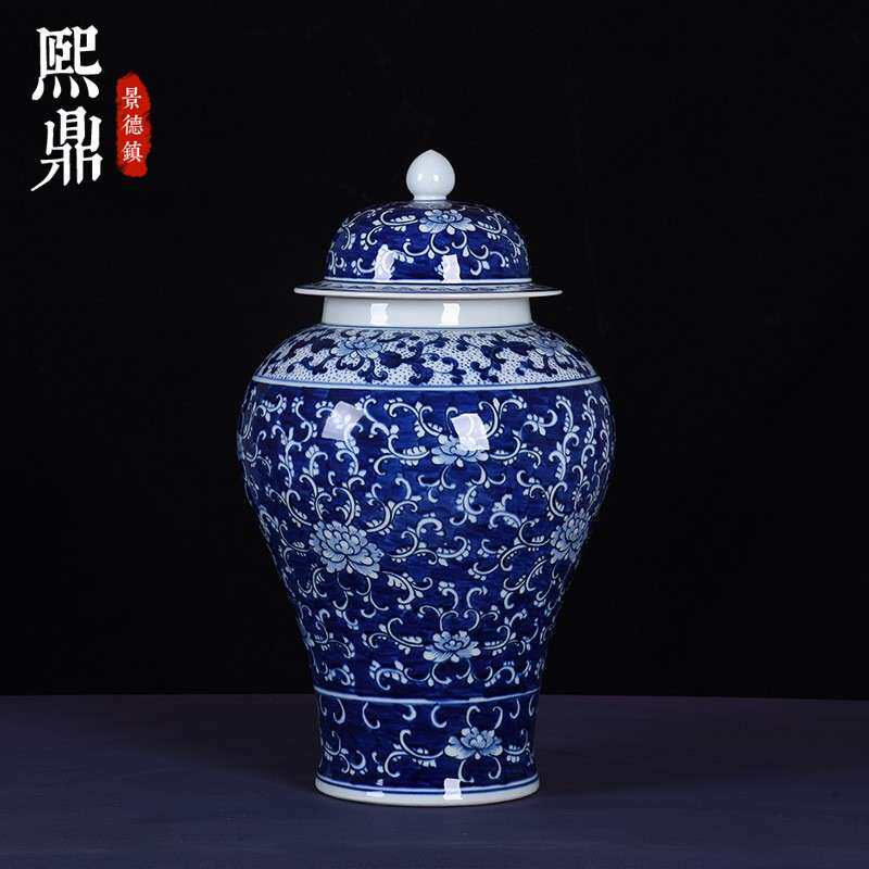 青花瓷手绘仿古缠枝莲大花瓶2024落地瓷瓶玄关装饰品插花摆件