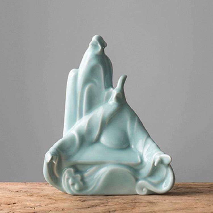 高山流水现代新中式陶瓷摆件雕塑装饰品客厅玄关工艺品大摆设影青