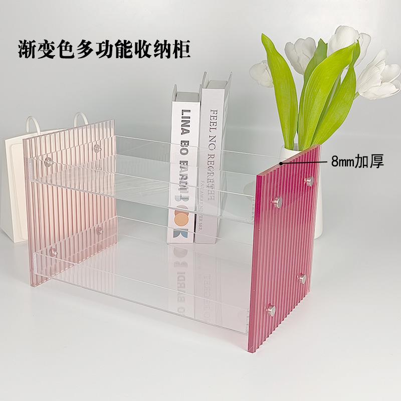 亚克力吧唧展示架桌面透明置物架多层收纳架渐变色亚克力展示台