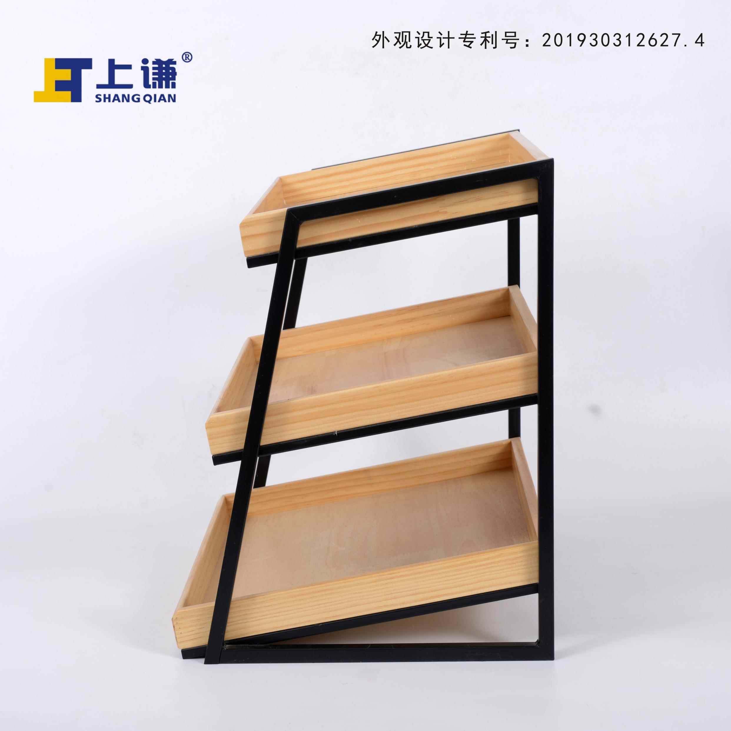 A面10糕LIBR三层松木斜盘架铁面包蛋干点水果店展示架商用小型展
