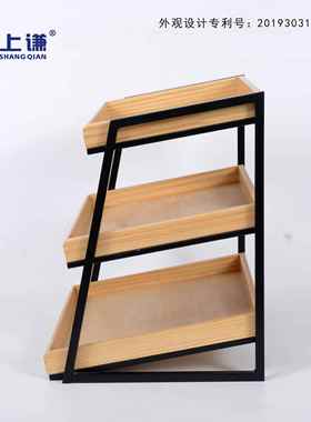 A面10糕LIBR三层松木斜盘架铁面包蛋干点水果店展示架商用小型展