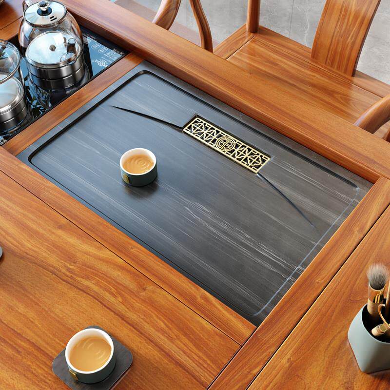 嵌入式茶盘石盘面板定制茶桌漏接水盘托盘内嵌石板大理石茶台替换