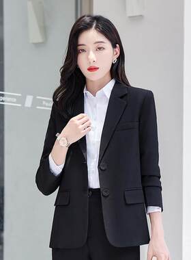黑色正肩西装外套女大学生宽松休闲 正装韩版通勤炸街西服职业套