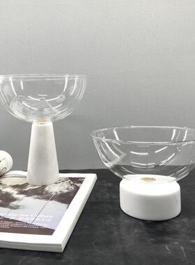 简约现黑白大理石玻璃果盘花茶几摆件 创意花插家居装饰