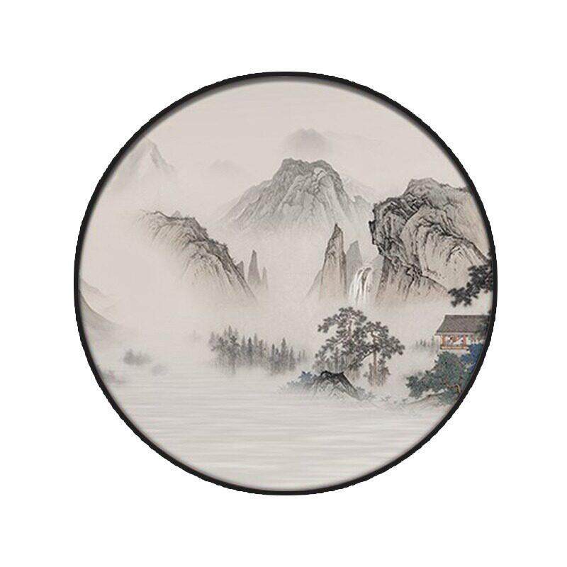 新中式装饰画公室圆形入户玄关客厅画山水画禅意茶室挂画水墨画