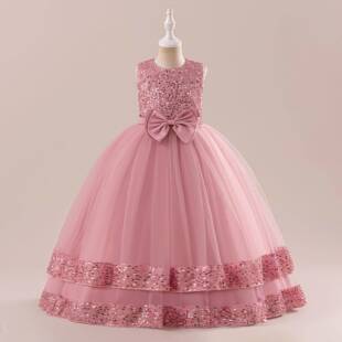 girls contrast sequin bow decor tiered layer tulle fit and