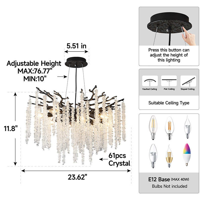 爆款美式轻奢餐厅卧室客厅法式黑色八角珠流苏枝形吊灯