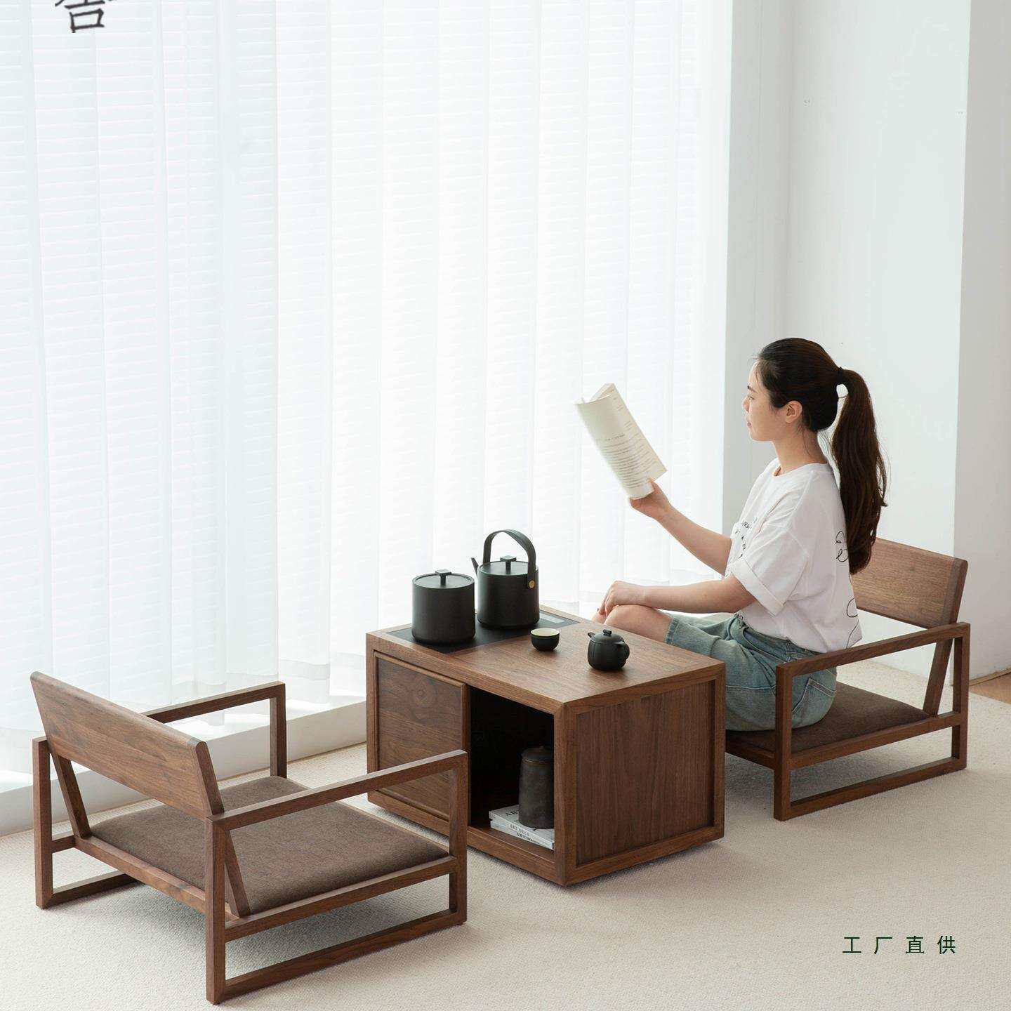 阳黑胡移桃实木飘窗动矮茶桌烧水壶一台体日ERQ式榻榻米小型茶台