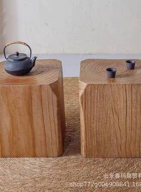 老榆木形木墩矮方诧寂风复古凳架客厅民宿摆件树墩花酒店木桩SH-0