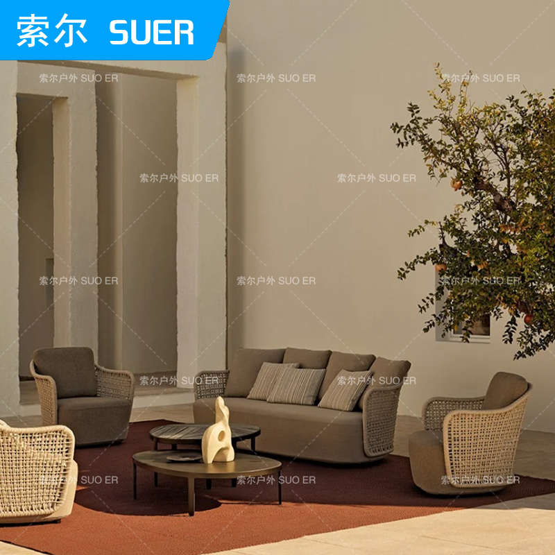 户外休闲沙发庭院露台藤编藤椅茶几北欧简约别墅花园防水防晒家具