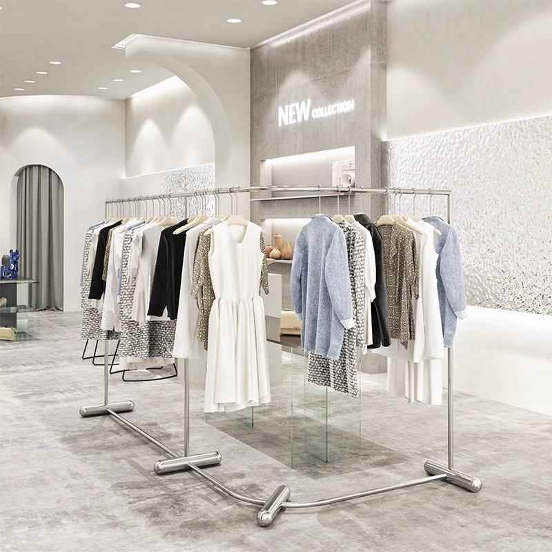装示展装不锈钢落地式中岛衣帽架男女童店挂衣架KAK子收纳展服示