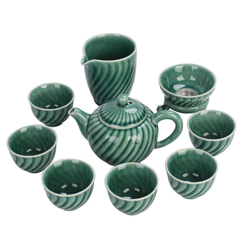 茶海商务礼品家用简约石绿套装功夫盖碗整套宝泡茶茶具壶青瓷