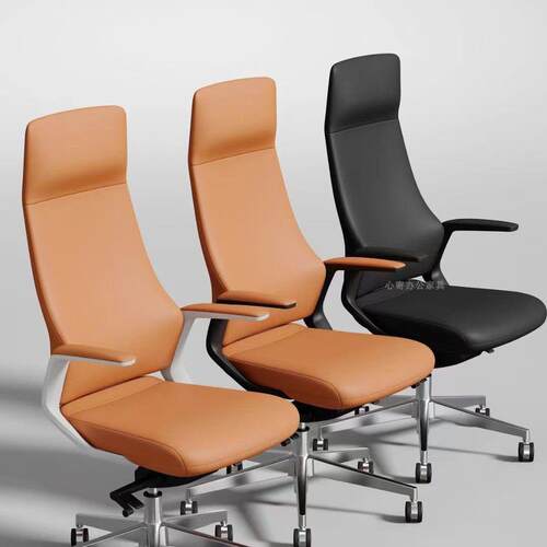简约意式老板办公椅现代会议椅弓形培训椅皮椅电脑椅家用靠背转椅