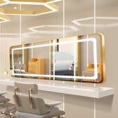 985烫摸区镜台理发店镜子清发廊大通镜美发店剪发镜高染带灯触J^