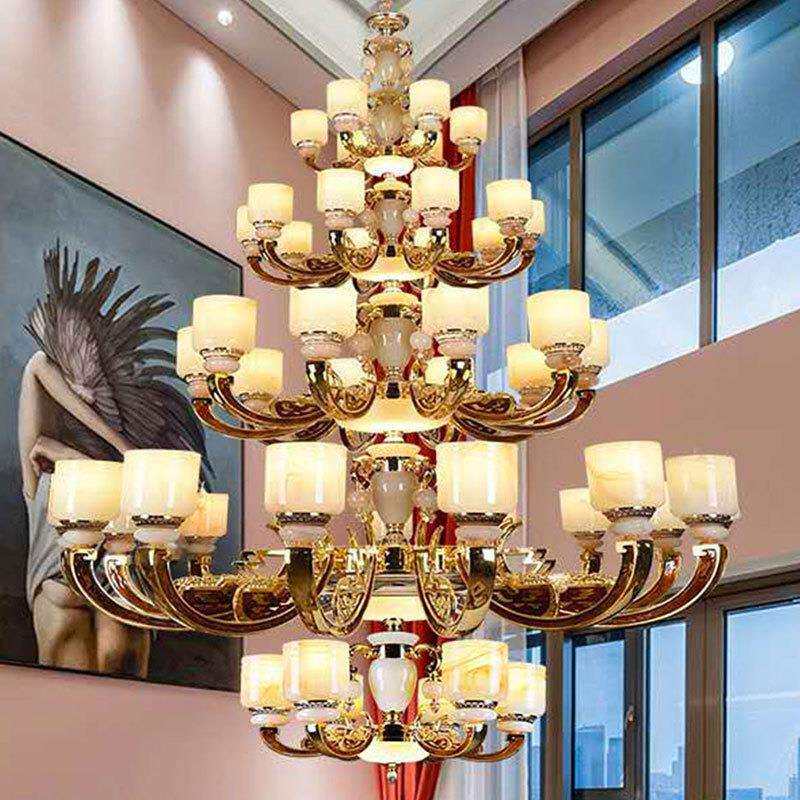 新中式简约现代客厅大吊灯复式楼锌合金吊灯楼中楼挑空跃层别墅灯