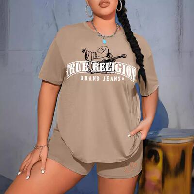 Summer Round Neck Short Sleeve Plain Printed T-Shirt Shorts