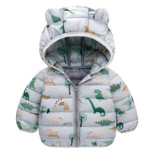 Baby Long Dinosaur Prin Coats Cartoon Down Girls Boys Sleeve