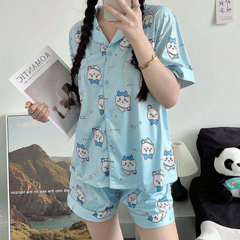 跨境卡通chiikawa小八睡衣女夏短袖短裤学生可爱甜美乌萨奇家居服