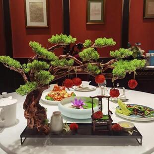 网红荔枝虾球妃子笑餐具个性迎客松根雕创意装饰树形位上明档摆盘