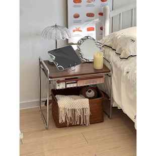 简单的不锈钢床头柜卧室家庭小公寓床边小边桌设计师创意床边储物