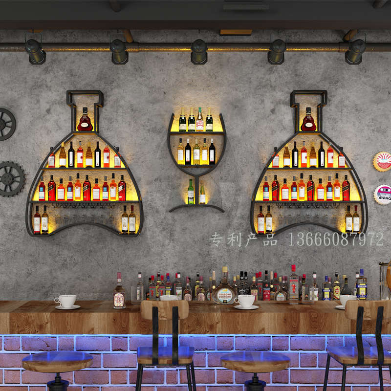 酒吧台酒柜创意工业风壁挂式餐厅置物架墙上铁艺洋酒威士忌红酒架